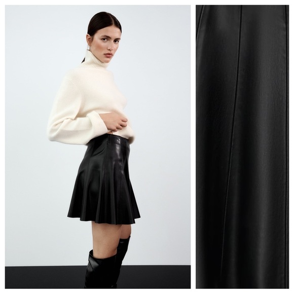 NWT. Zara Black Faux Leather Mini Skirt. Size S. - Picture 2 of 11